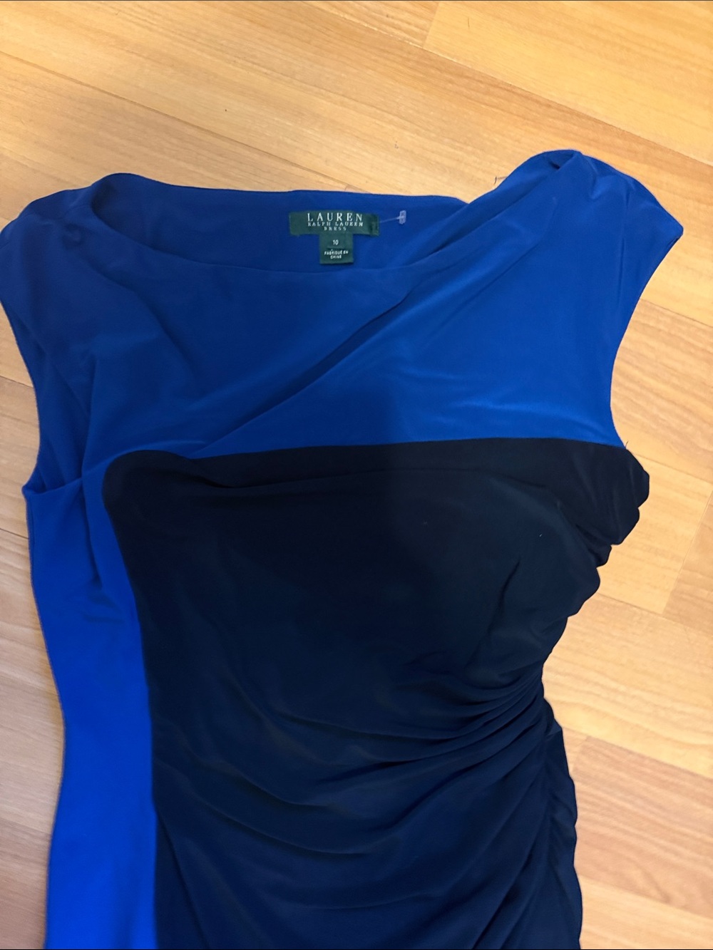 Lauren Ralph Lauren Royal Blue and Black One-Shoulder Ruched Dress